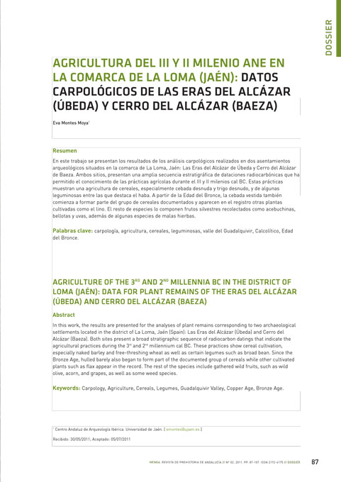 Eras del Alcázar de Úbeda - Agricultura del III y II milenio ANE en la Comarca de La Loma