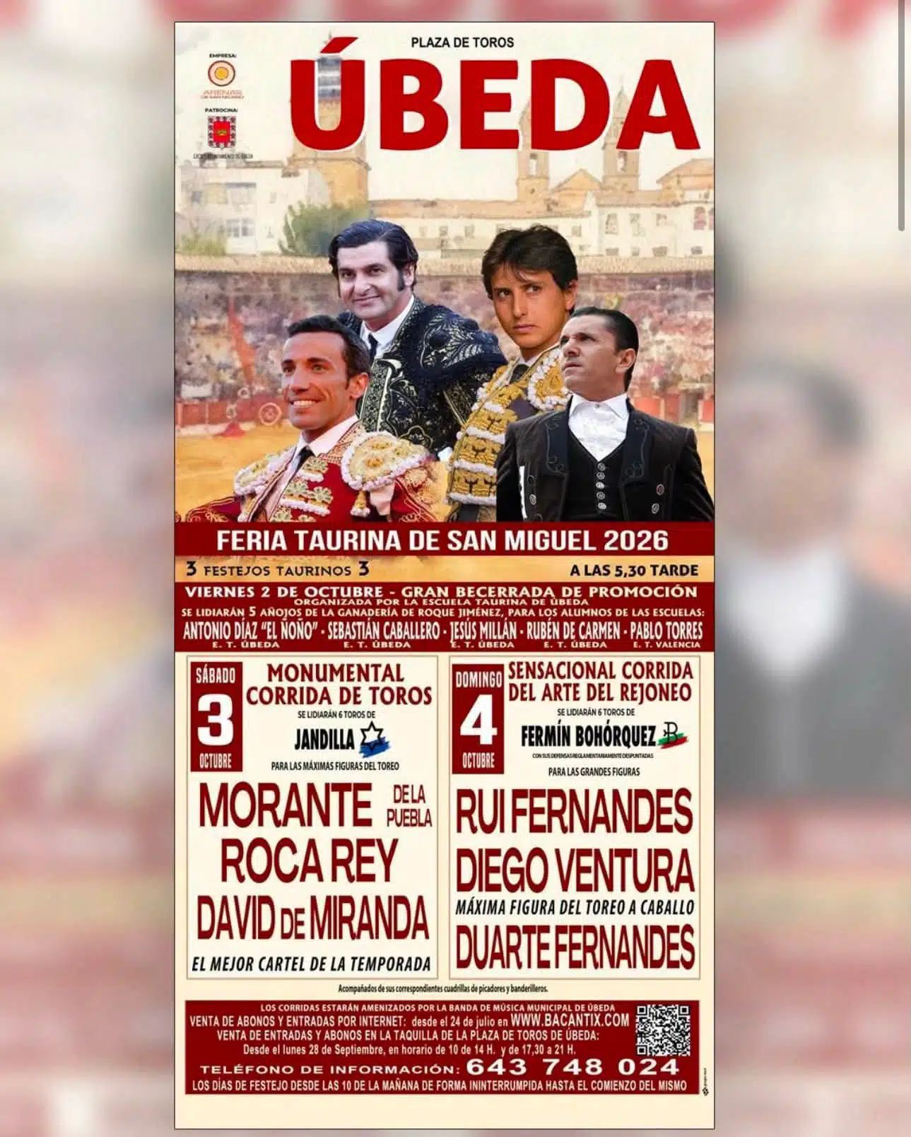Feria Taurina de San Miguel 2026 Plaza de Toros de Úbeda